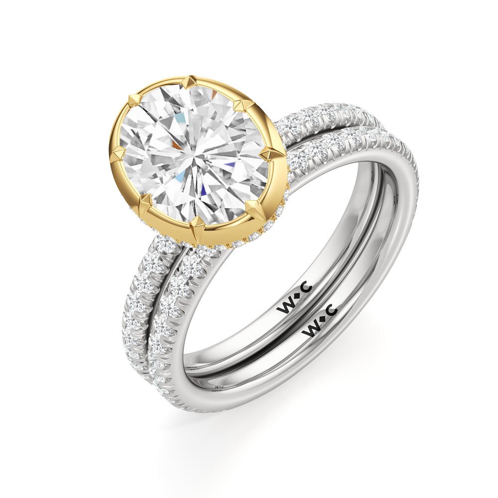 The Fleuron Engagement Ring with Oval Cut Diamond in 14KT White & Yellow Gold view 4
