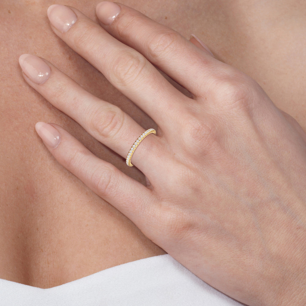 Model Wearing The Fleuron Diamond Wedding Band view