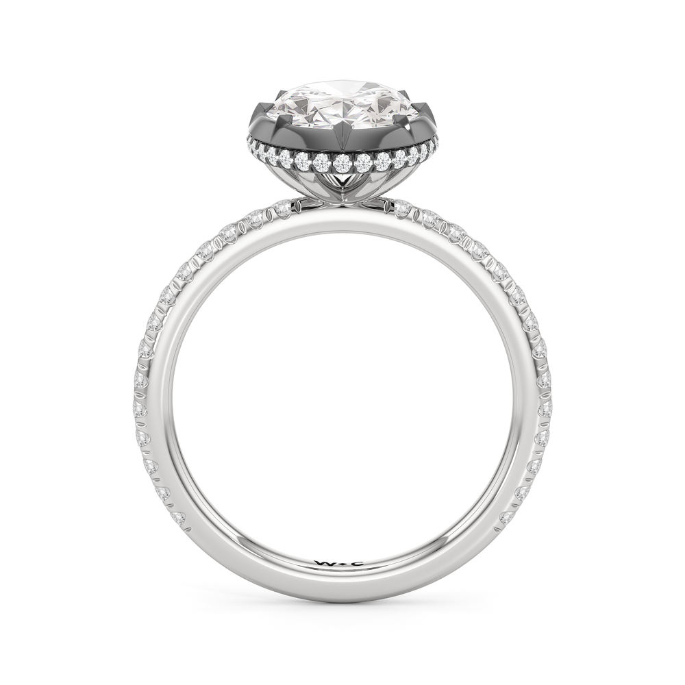 The Fleuron Engagement Ring with Oval Cut Diamond in 14KT White & Black Gold view 3
