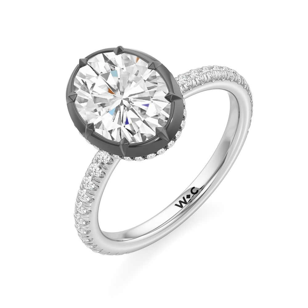The Fleuron Engagement Ring with Oval Cut Diamond in 14KT White & Black Gold view 4
