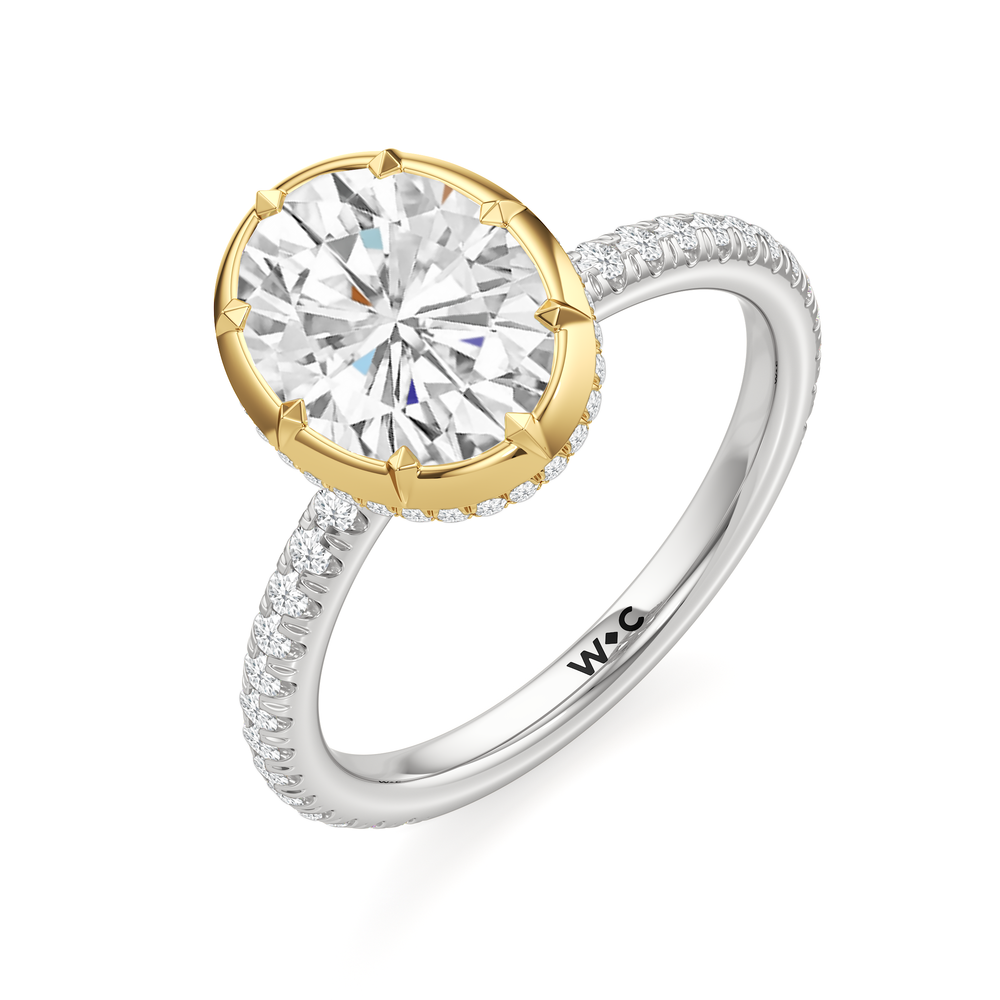 The Fleuron Engagement Ring with Oval Cut Diamond in 14KT White & Yellow Gold view 3
