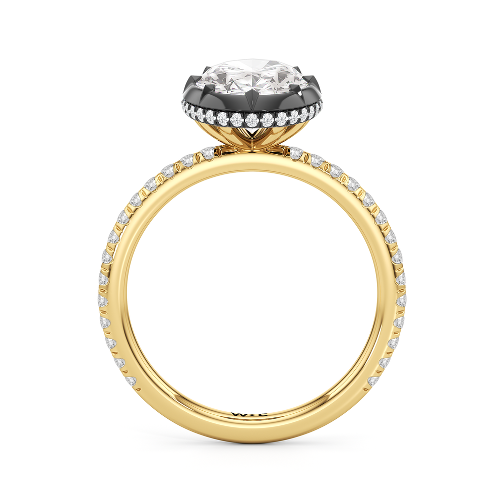 The Fleuron Engagement Ring with Oval Cut Diamond in 14KT Yellow & Black Gold view 3
