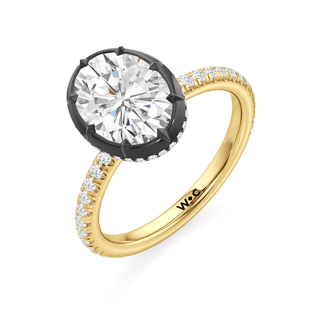 The Fleuron Engagement Ring with Oval Cut Diamond in 14KT Yellow & Black Gold view 4
