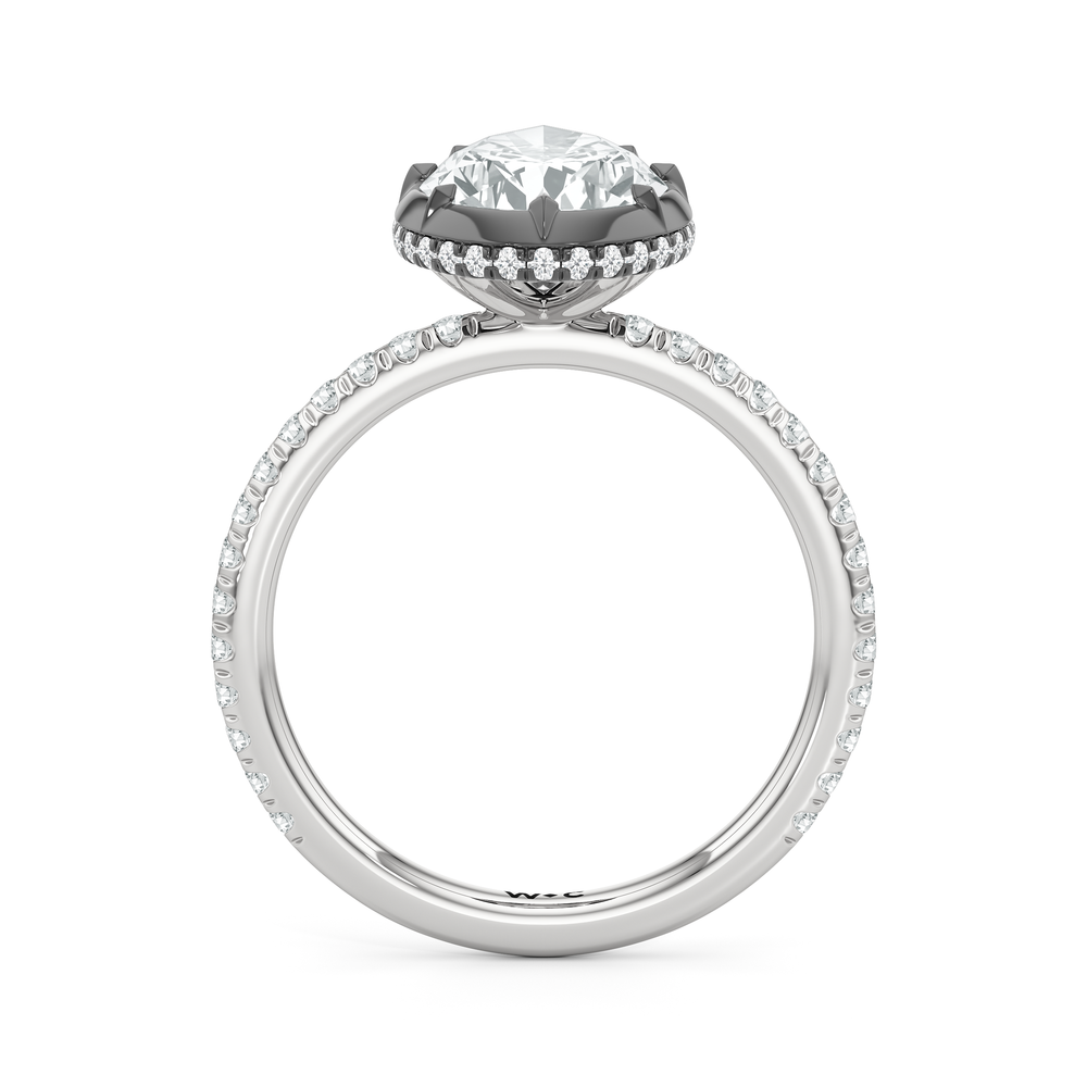 The Fleuron Engagement Ring with Pear Cut Diamond in 14KT White & Black Gold view 2
