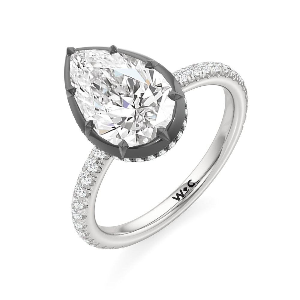The Fleuron Engagement Ring with Pear Cut Diamond in 14KT White & Black Gold view 3
