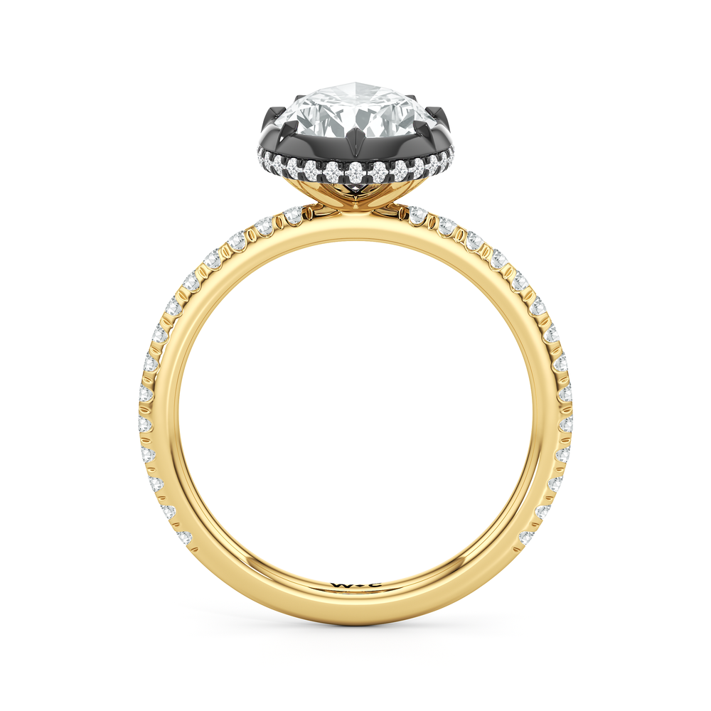 The Fleuron Engagement Ring with Pear Cut Diamond in 14KT Yellow & Black Gold view 2
