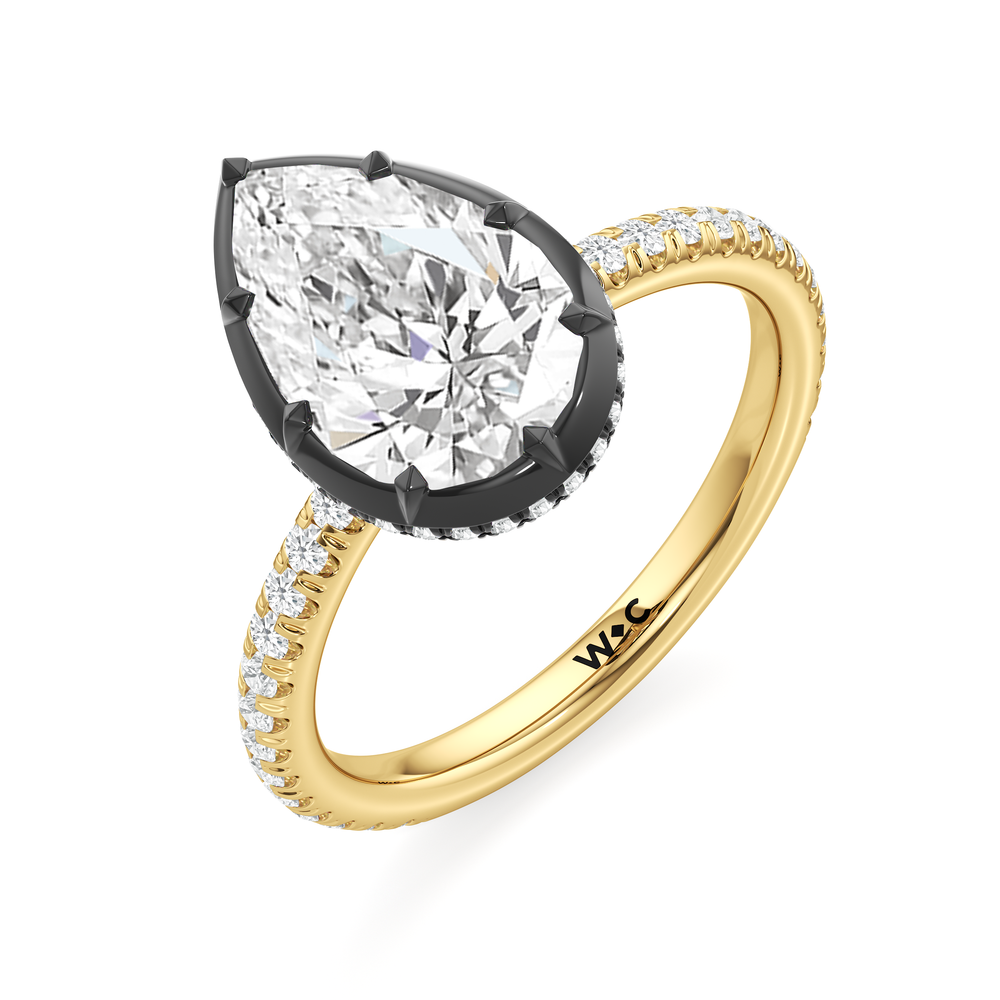 The Fleuron Engagement Ring with Pear Cut Diamond in 14KT Yellow & Black Gold view 3
