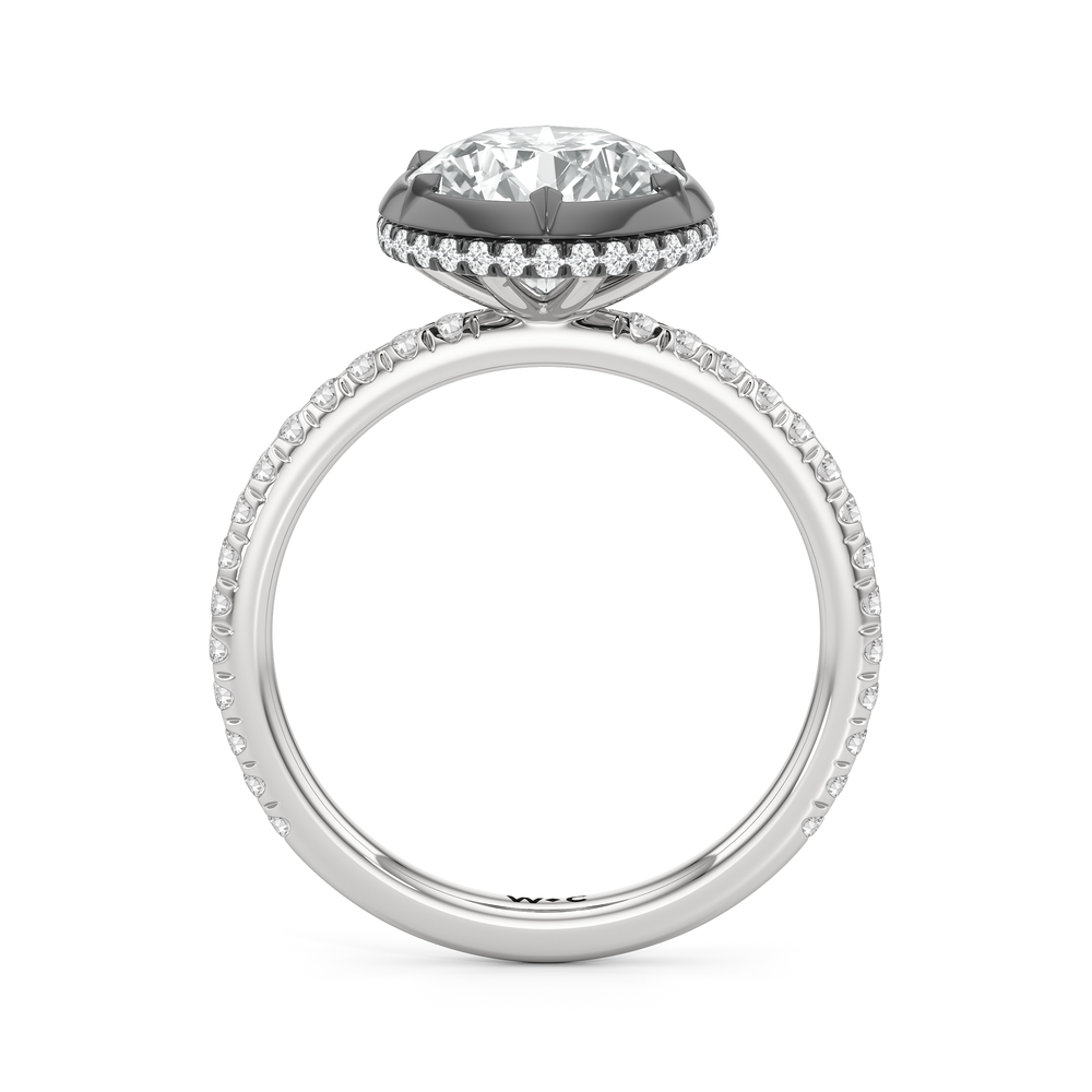 The Fleuron Engagement Ring with Round Cut Diamond in 14KT White & Black Gold view 2
