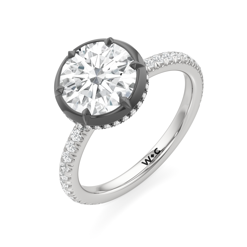 The Fleuron Engagement Ring with Round Cut Diamond in 14KT White & Black Gold view 3
