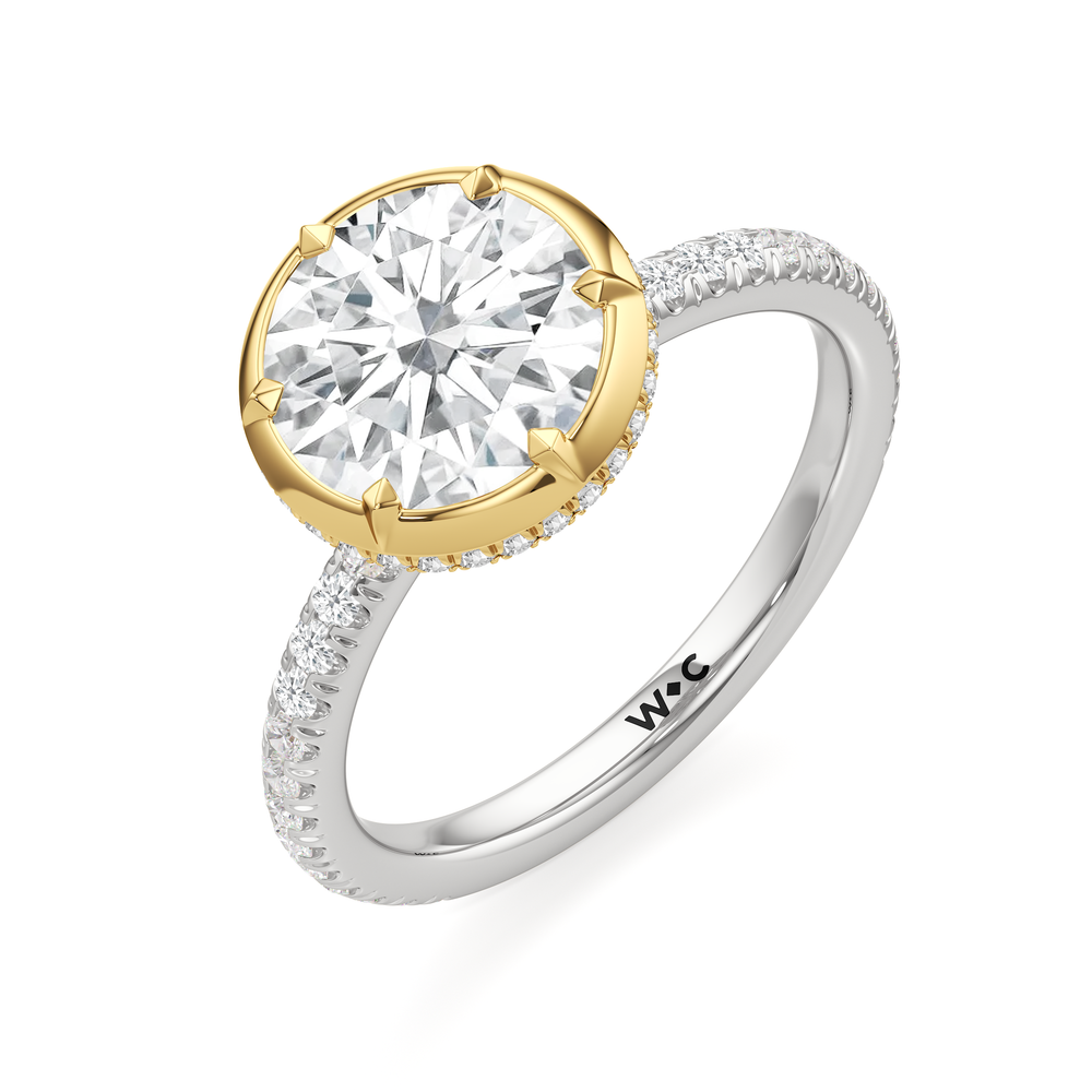 The Fleuron Engagement Ring with Round Cut Diamond in 14KT White & Yellow Gold view 3
