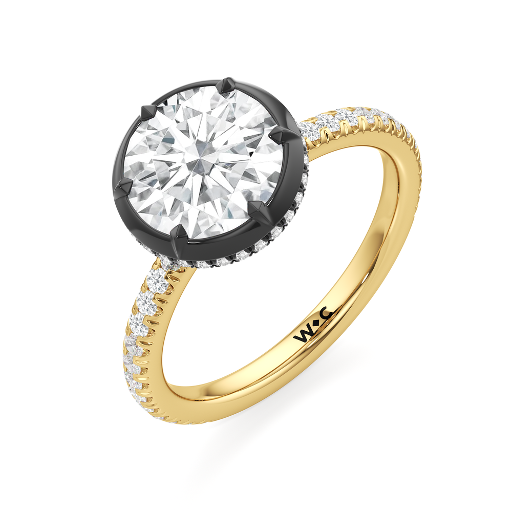 The Fleuron Engagement Ring with Round Cut Diamond in 14KT Yellow & Black Gold view 3
