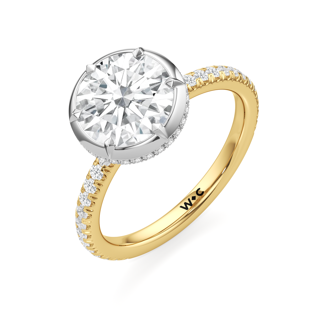 The Fleuron Engagement Ring with Round Cut Diamond in 14KT Yellow & White Gold view 3
