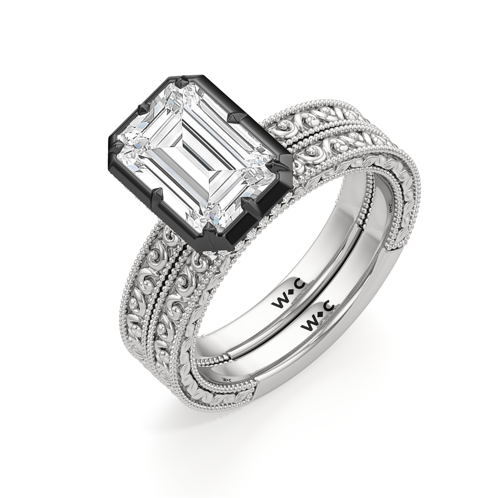 The Aurore Engagement Ring with Oval Cut Diamond in 14KT White & Black Gold view 5
