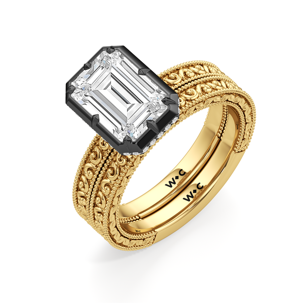 The Aurore Engagement Ring with Emerald Cut Diamond in 14KT Yellow & Black Gold view 4
