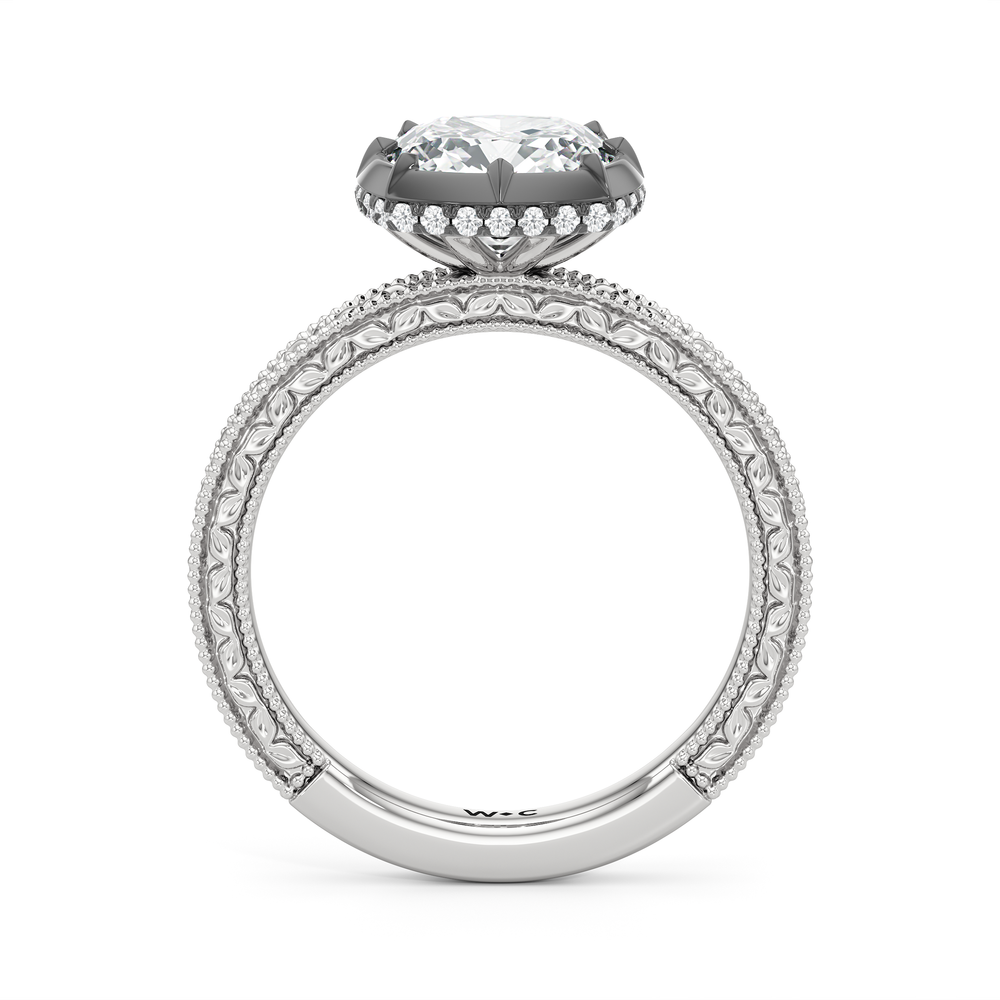 The Aurore Engagement Ring with Cushion Cut Diamond in 14KT White & Black Gold view 2
