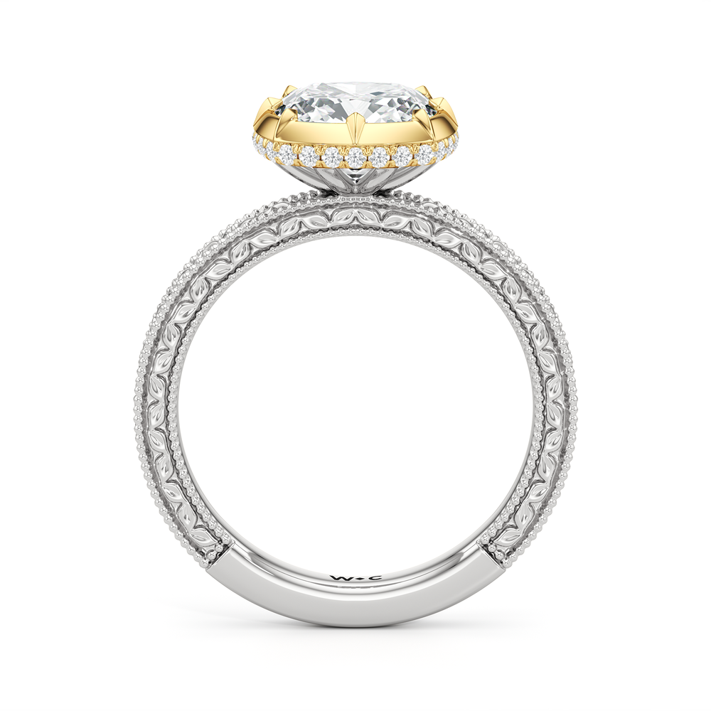 The Aurore Engagement Ring with Cushion Cut Diamond in 14KT White & Yellow Gold view 2
