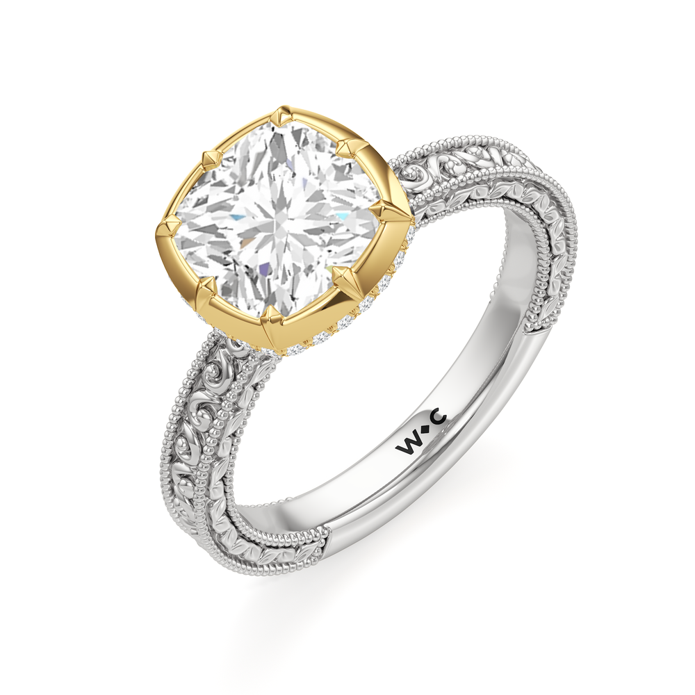 The Aurore Engagement Ring with Cushion Cut Diamond in 14KT White & Yellow Gold view 3
