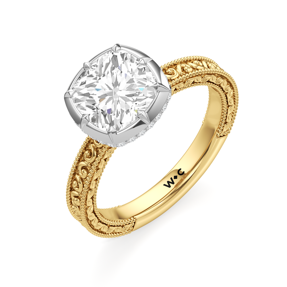 The Aurore Engagement Ring with Cushion Cut Diamond in 14KT Yellow & White Gold view 3
