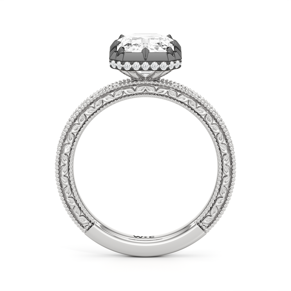 The Aurore Engagement Ring with Emerald Cut Diamond in 14KT White & Black Gold view 2
