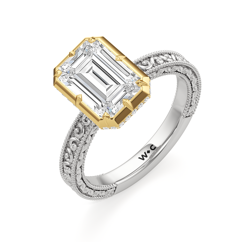 The Aurore Engagement Ring with Emerald Cut Diamond in 14KT White & Yellow Gold view 3
