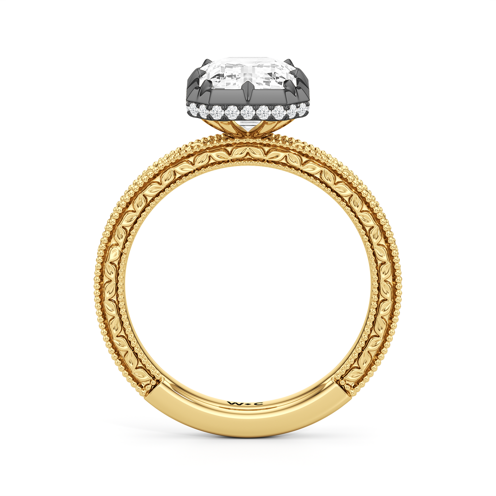The Seraphine Bezel Ring with Emerald Cut Diamond in 14KT Yellow & Black Gold view 3
