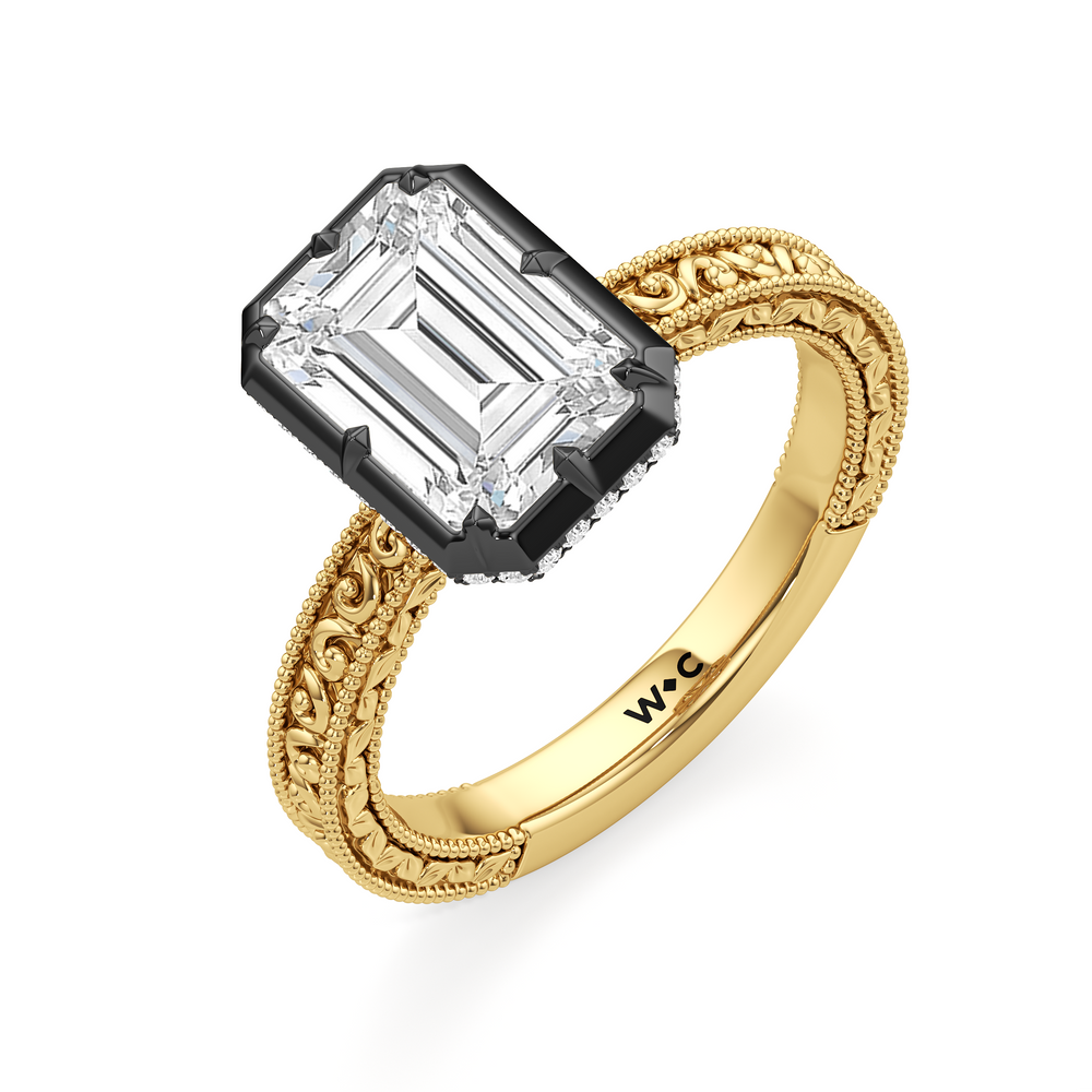 The Aurore Engagement Ring with Emerald Cut Diamond in 14KT Yellow & Black Gold view 3
