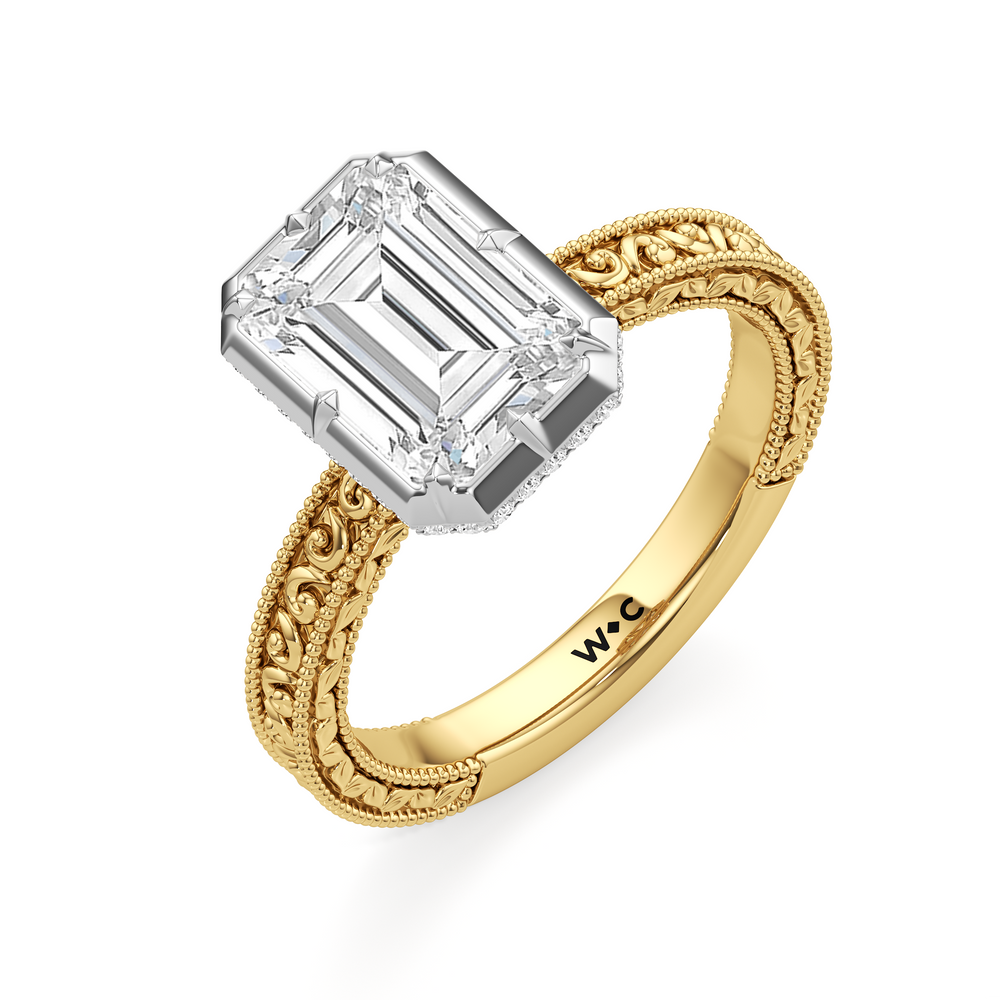 The Aurore Engagement Ring with Emerald Cut Diamond in 14KT Yellow & White Gold view 3
