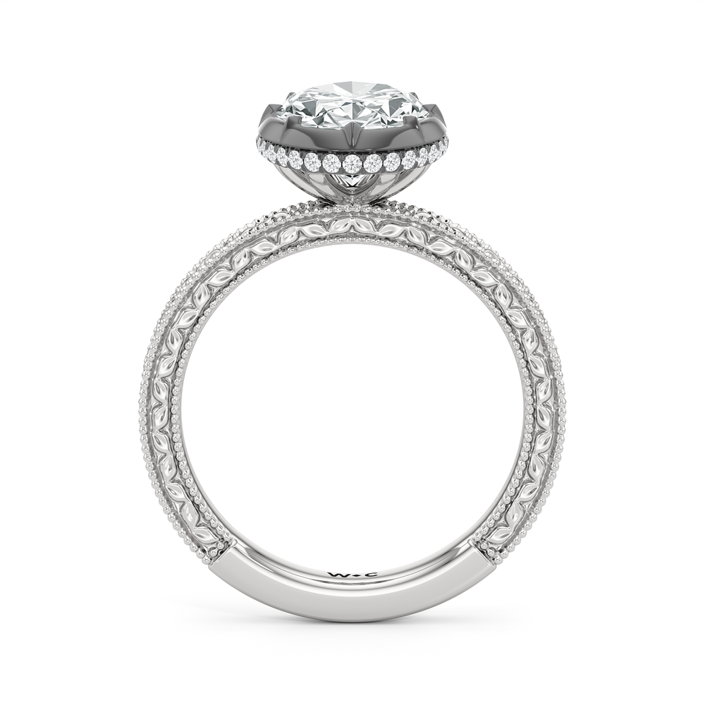 The Aurore Engagement Ring with Oval Cut Diamond in 14KT White & Black Gold view 3
