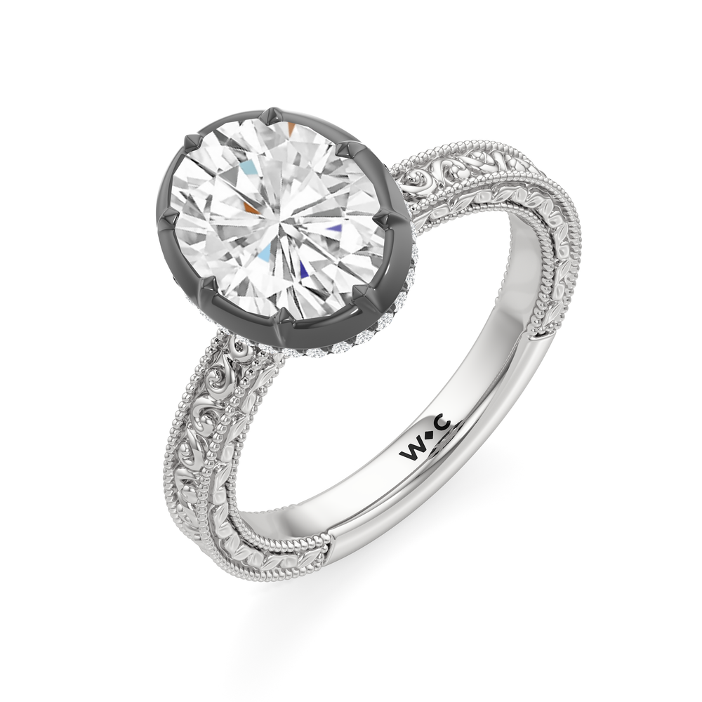 The Aurore Engagement Ring with Oval Cut Diamond in 14KT White & Black Gold view 4
