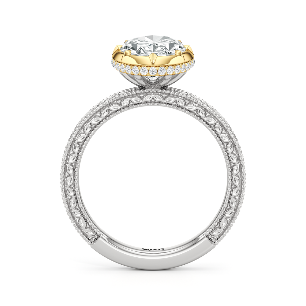 The Aurore Engagement Ring with Oval Cut Diamond in 14KT White & Yellow Gold view 3
