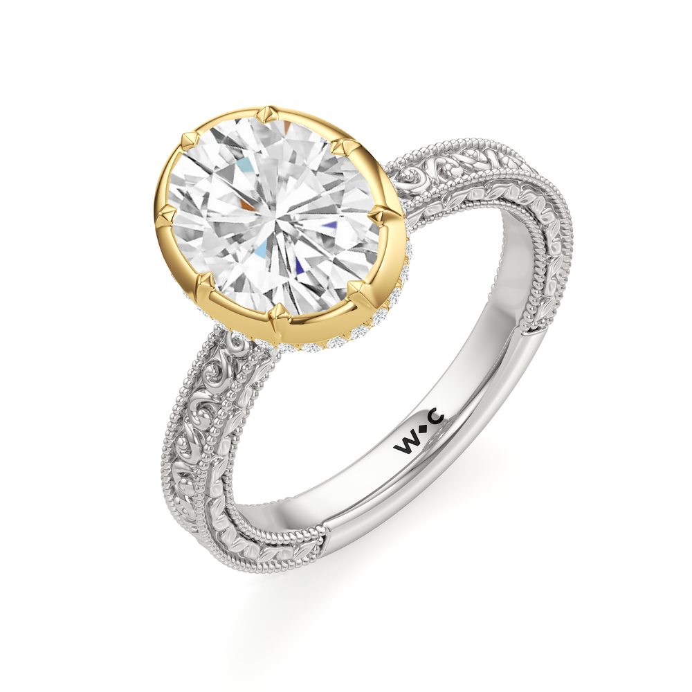 The Aurore Engagement Ring with Oval Cut Diamond in 14KT White & Yellow Gold view 4
