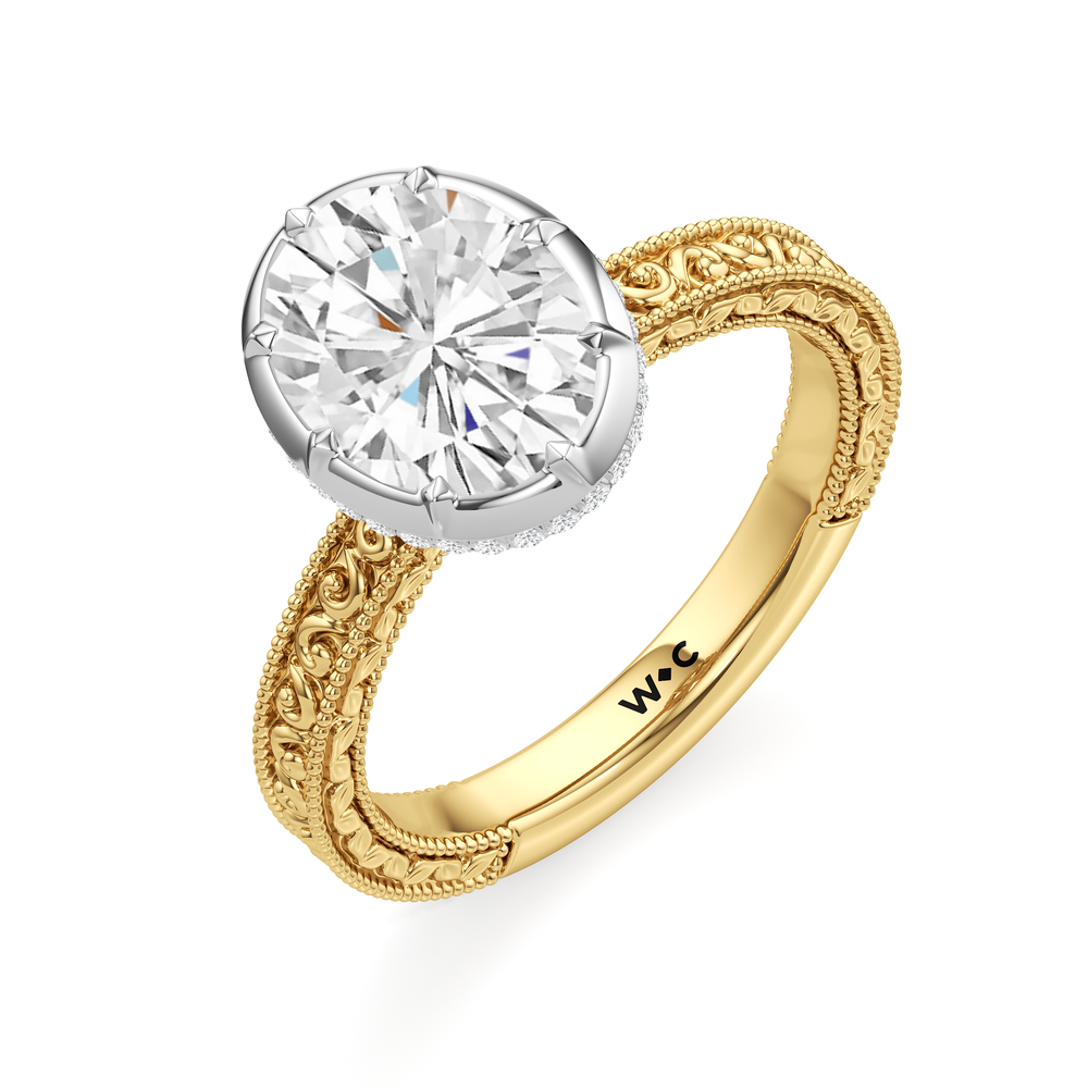 The Aurore Engagement Ring with Oval Cut Diamond in 14KT Yellow & White Gold view 4
