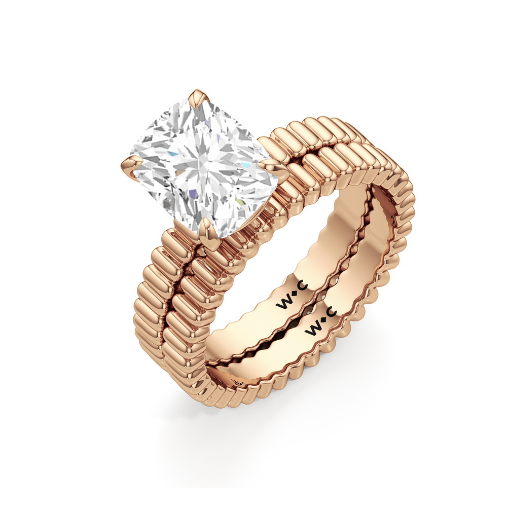 Solrae Textured Solitaire Engagement Ring with Cushion Cut Diamond in 14KT Rose Gold view 4
