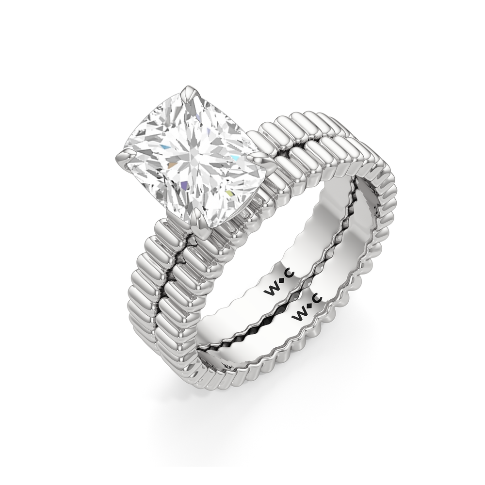 Solrae Textured Solitaire Engagement Ring with Emerald Cut Diamond in 14KT Platinum view 4
