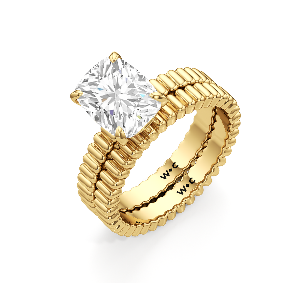 Solrae Textured Solitaire Wedding Band with 18KT Yellow Gold Cut Diamond in 14KT Yellow Gold view 3

