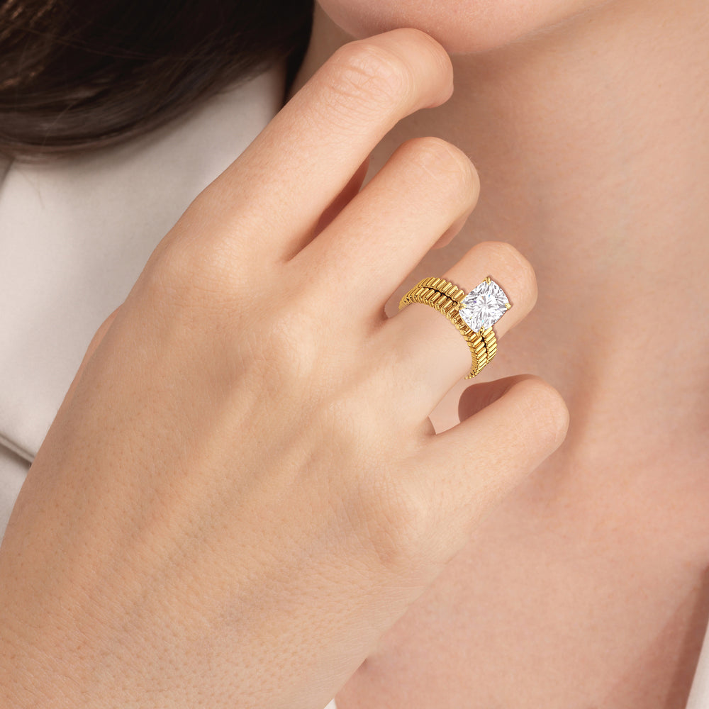 Model Wearing Solrae Textured Solitaire Wedding Band view
