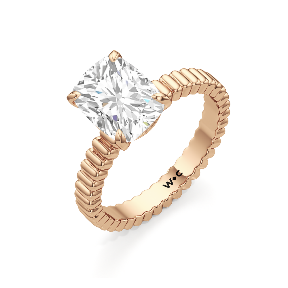 Solrae Textured Solitaire Engagement Ring with Cushion Cut Diamond in 14KT Rose Gold view 3

