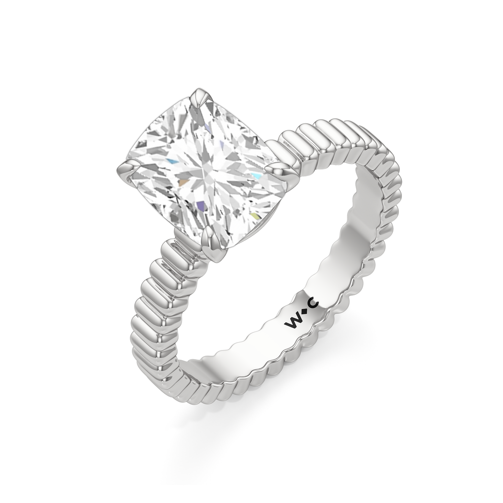 Solrae Textured Solitaire Engagement Ring with Cushion Cut Diamond in 14KT Platinum view 3
