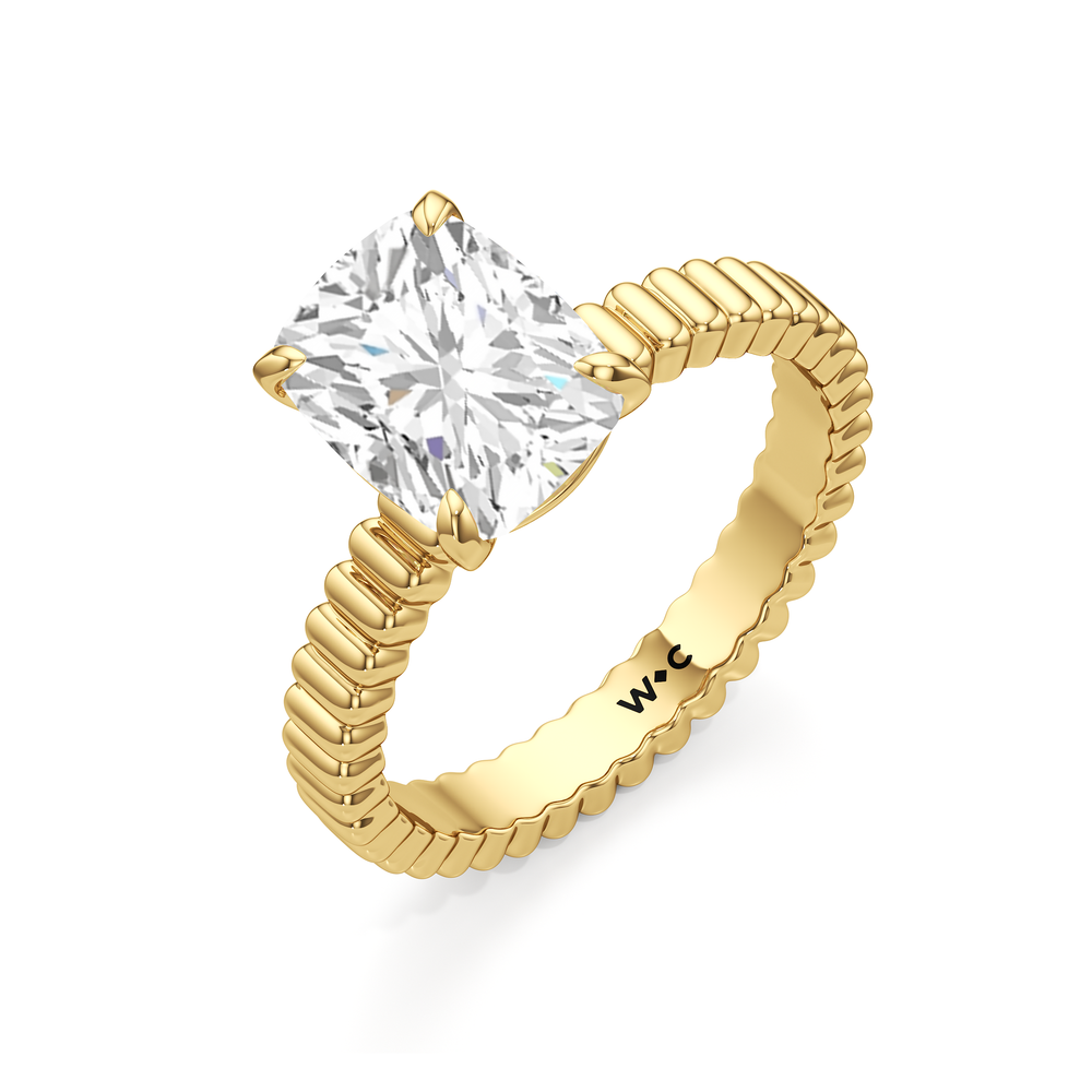 Solrae Textured Solitaire Engagement Ring with Cushion Cut Diamond in 14KT Yellow Gold view 3
