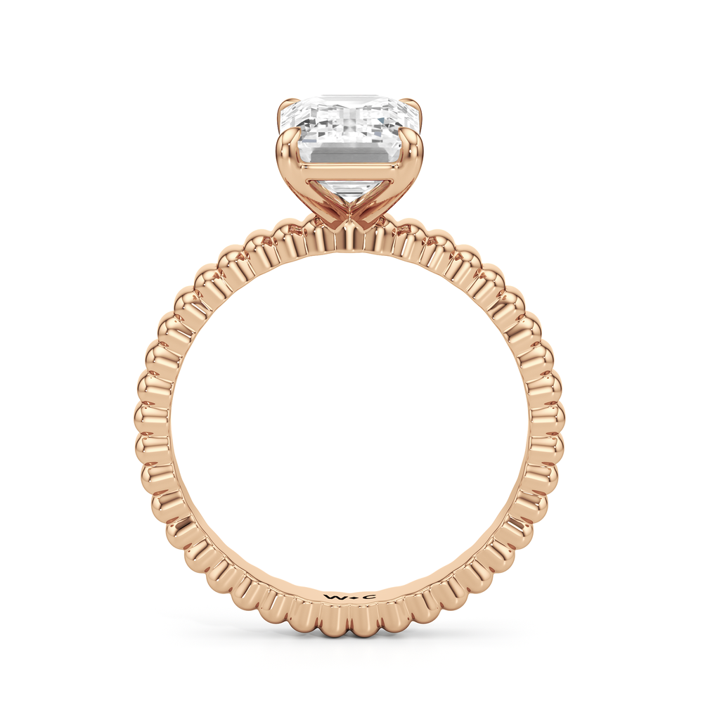 Solrae Textured Solitaire Engagement Ring with Emerald Cut Diamond in 14KT Rose Gold view 2
