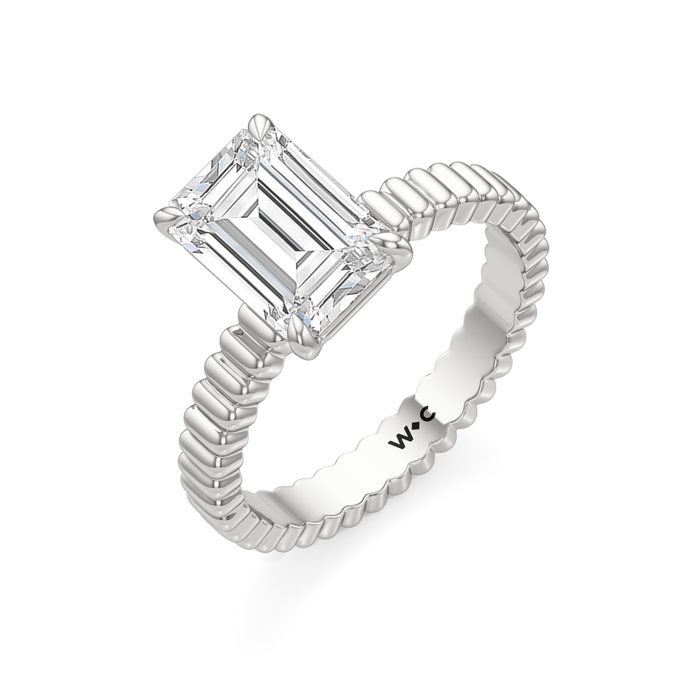 Solrae Textured Solitaire Engagement Ring with Emerald Cut Diamond in 14KT Platinum view 3
