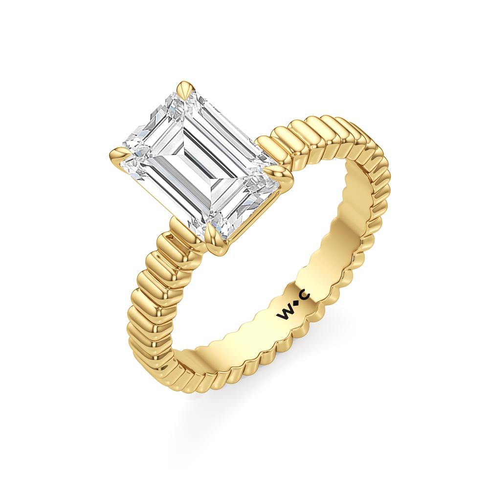 Solrae Textured Solitaire Engagement Ring with Emerald Cut Diamond in 14KT Yellow Gold view 3
