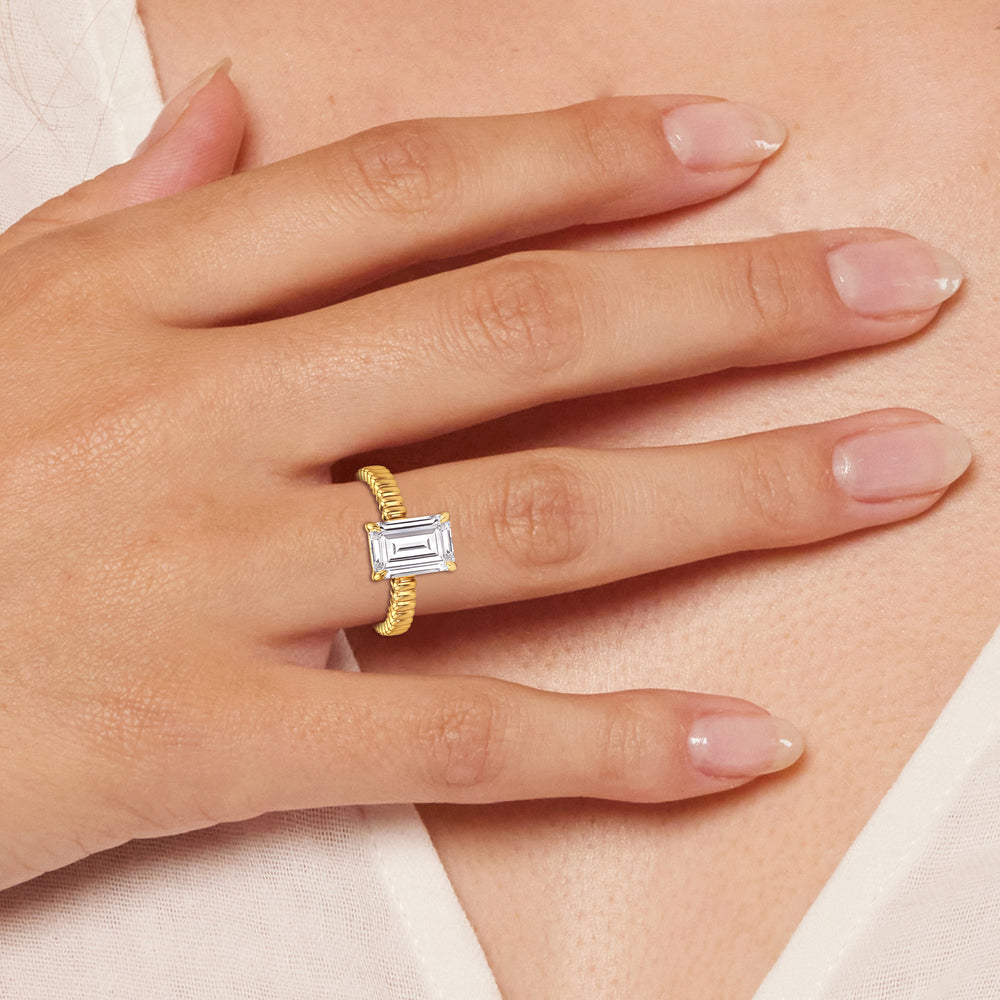 Model Wearing Solrae Textured Solitaire Engagement Ring view