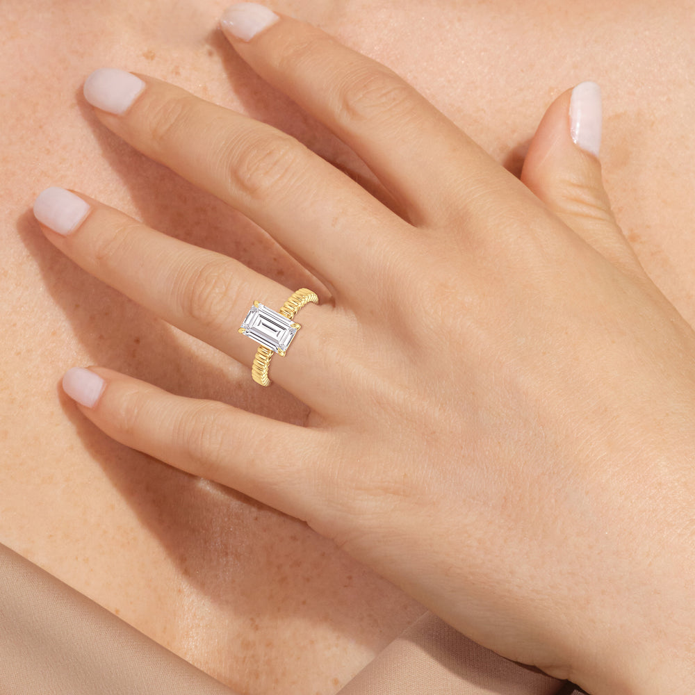 Model Wearing Solrae Textured Solitaire Engagement Ring view
