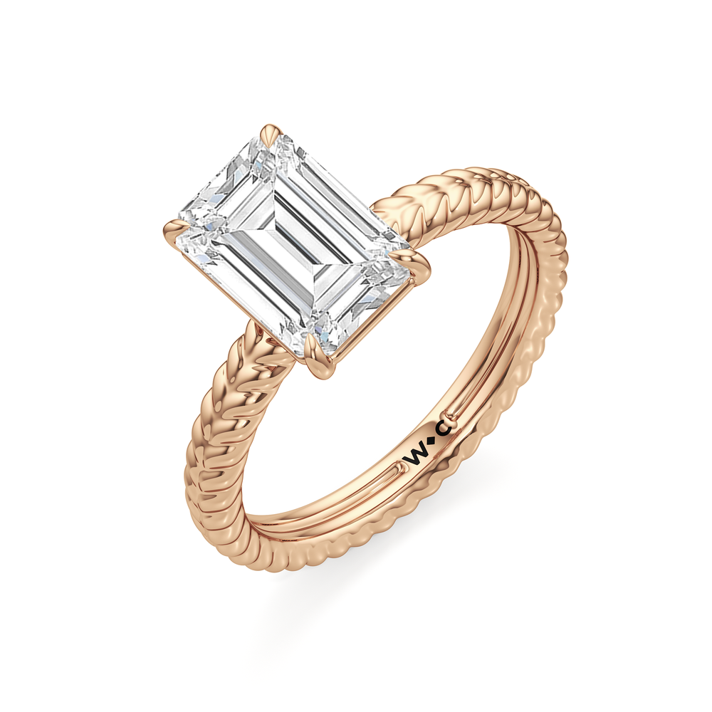 Faye Braided Engagement Ring with Emerald Cut Diamond in 14KT Rose Gold view 3
