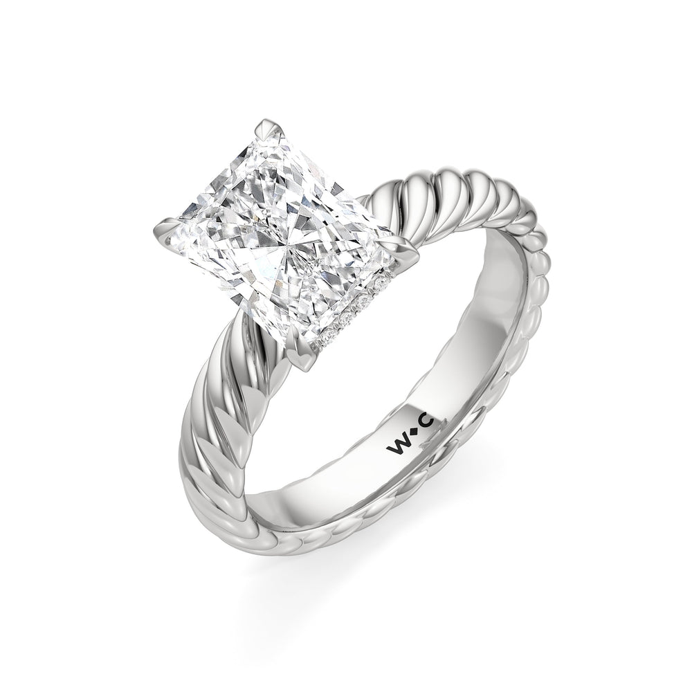 Eve Engagement Ring with Radiant Cut Diamond in 14KT Platinum view 3
