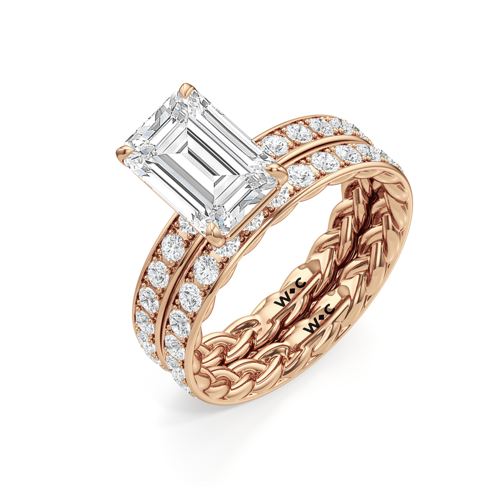 Isabel Braided Diamond Wedding Band with 18KT Rose Gold Cut Diamond in 14KT Rose Gold view 3
