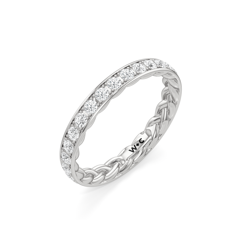 Isabel Braided Diamond Wedding Band with Platinum Cut Diamond in 14KT Platinum view 4
