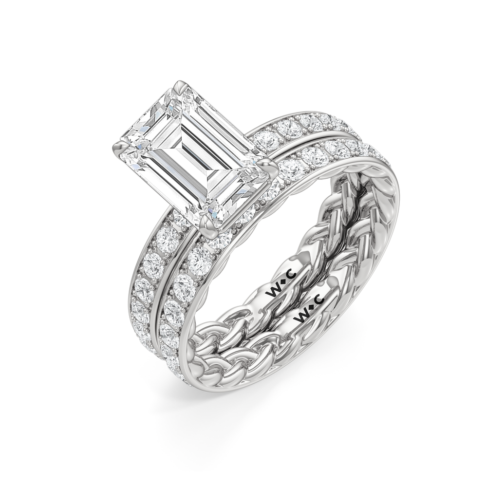 Isabel Braided Diamond Wedding Band with Platinum Cut Diamond in 14KT Platinum view 3
