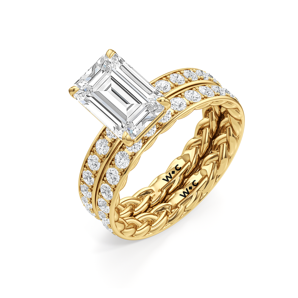 Isabel Braided Diamond Wedding Band with 18KT Yellow Gold Cut Diamond in 14KT Yellow Gold view 3
